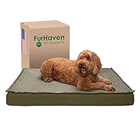 Furhaven Water-Resistant Cooling Gel Dog Bed for Large Dogs w/ Removable Quilt Top & Washable Cover, For Dogs Up to 95 lbs - Indoor/Outdoor Quilt Top Convertible Mattress - Dark Sage, Jumbo/XL