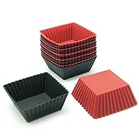 Freshware Silicone Baking Cups [12-Pack] Reusable Cupcake Liners Non-Stick Muffin Cups Cake Molds Cupcake Holder in Red and Black Colors, Medium Square
