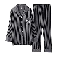 Mens Pajamas Sets Long Sleeves Button-Down Sleepwear Sets for Mens Striped Soft Spring Loungewear Mens Set