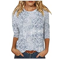 Ladies Summer Tops and Blouses 2023,3/4 Length Sleeve Womens Tops Tunic Casual 3/4 Sleeve Round Neck Elbow Length Blouse