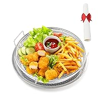 2 Piece Air Fryer Basket for Oven,Stainless Steel Crisping Basket & Tray Set, Tray and Grease Tray Set Bacon Rack, Oven crisper for French fry/frozen food (1 Pack Round 12.9 Inch)