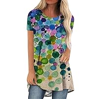 2024 Summer Tops for Women Fashion Color Matching Casual Short Sleeve Crewneck Pullover Blouse Loose Long Tshirt Tunic