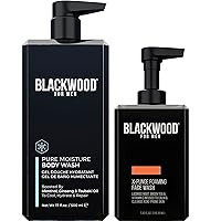 BLACKWOOD FOR MEN Moisture Body Wash (17 Oz) & X-Punge Face Wash (7.32 oz) Bundle - Natural Vegan Formula for Sensitive Skin, Workout Recovery, Acne Cleansing - Infused with Ginseng, Menthol - Sulfate