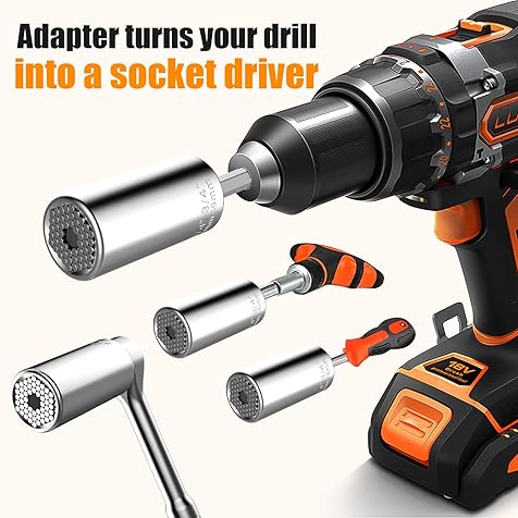 Super Universal Socket Tools Gifts for Men,KUSONKEY Christmas Gifts Stocking Stuffers for Men, Professional 7mm-19mm Tool Sets with Power Drill Adapter, Cool Gadgets for Men,Dad,Husband, Boyfriend
