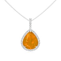 Natural Fire Opal Teardrop Pendant for Women in Sterling Silver / 14K Solid Gold/Platinum