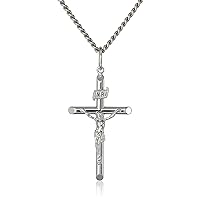 Men's Sterling Silver Crucifix Pendant Necklace with Stainless Steel Chain, 24