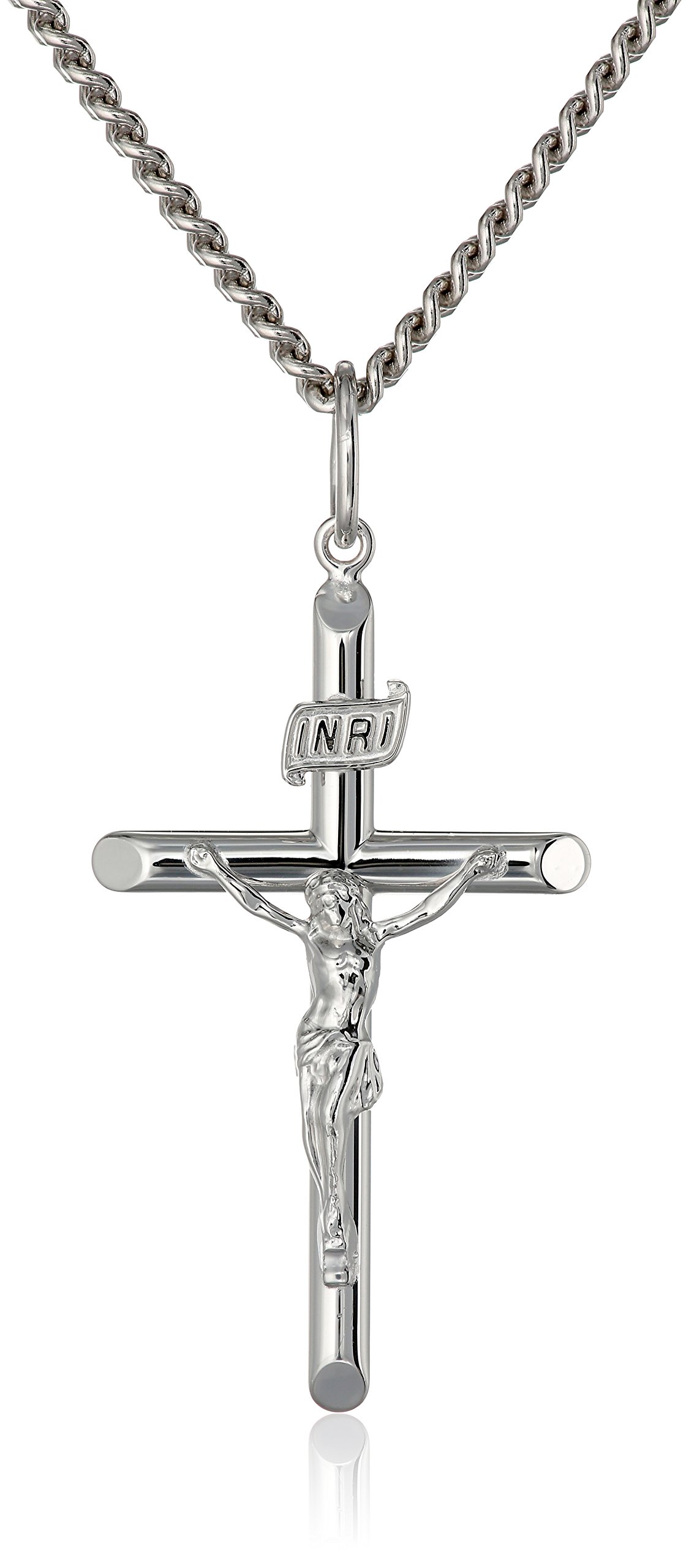 Amazon Collection Men's Sterling Silver Crucifix Pendant Necklace with Stainless Steel Chain, 24