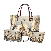 3 PCS Womens Handbag with Matching Wallet, Top Handle Purse with PU Clutch Wallet Purse Cosmetic Case
