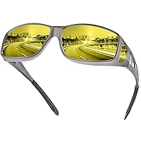 Night Vision Driving Glasses Fit Over Glasses for Men Women, Anti Glare Polarized Nighttime Glasses HD Yellow Lens