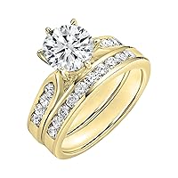 IGI Certified Round Lab Grown White Diamond Solitaire with Wedding Channel Ring Set for Women in 10K Solid Gold
