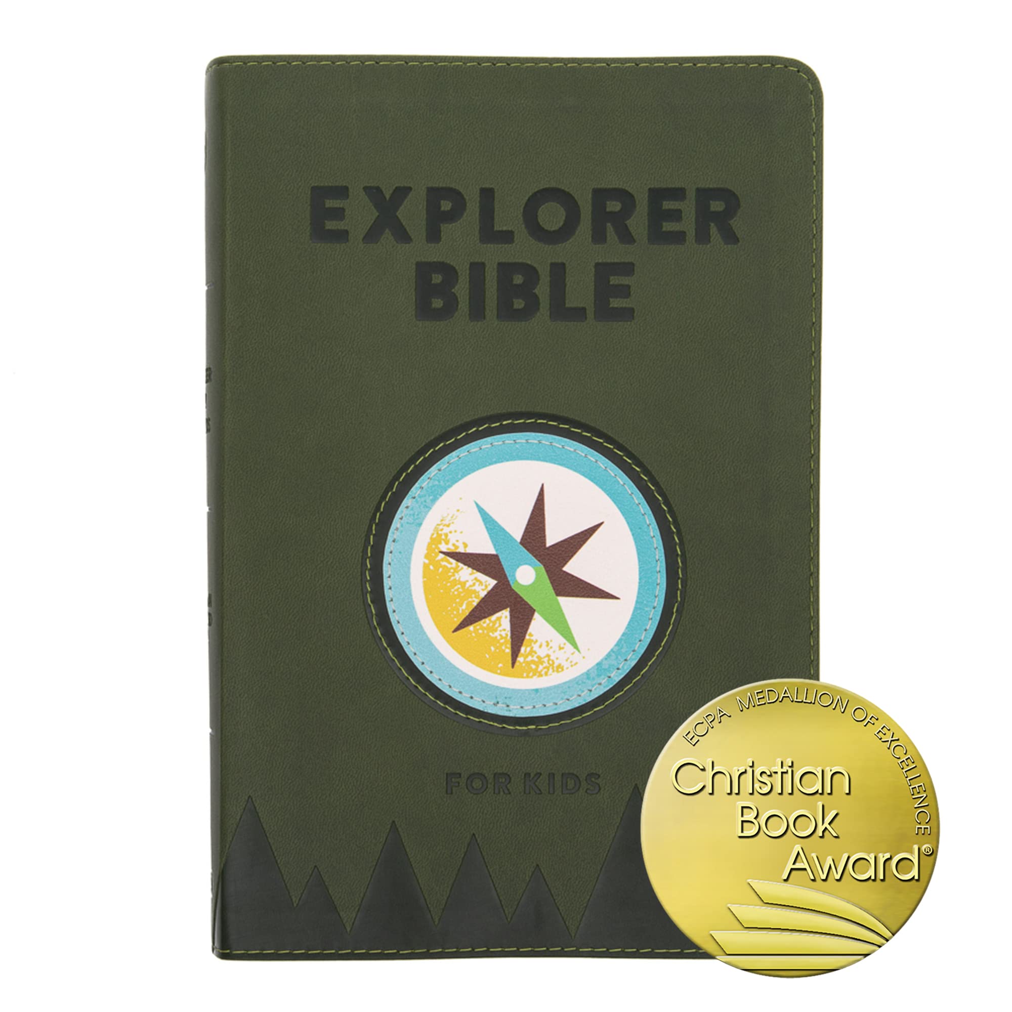 CSB Explorer Bible for Kids, Olive Compass LeatherTouch, Red Letter, Full-Color Design, Photos, Illustrations, Charts, Videos, Activities, Easy-to-Read Bible Serif Type