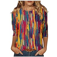 Womens Blouses Dressy Casual, Women's Fashion Daily Versatile Casual O-Neck Three Quarter Sleeve Printed Top