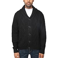 X RAY Men's Cotton Cardigan Sweater, V-Neck & Shawl Collar Soft Cable Knit Button Down Cardigan
