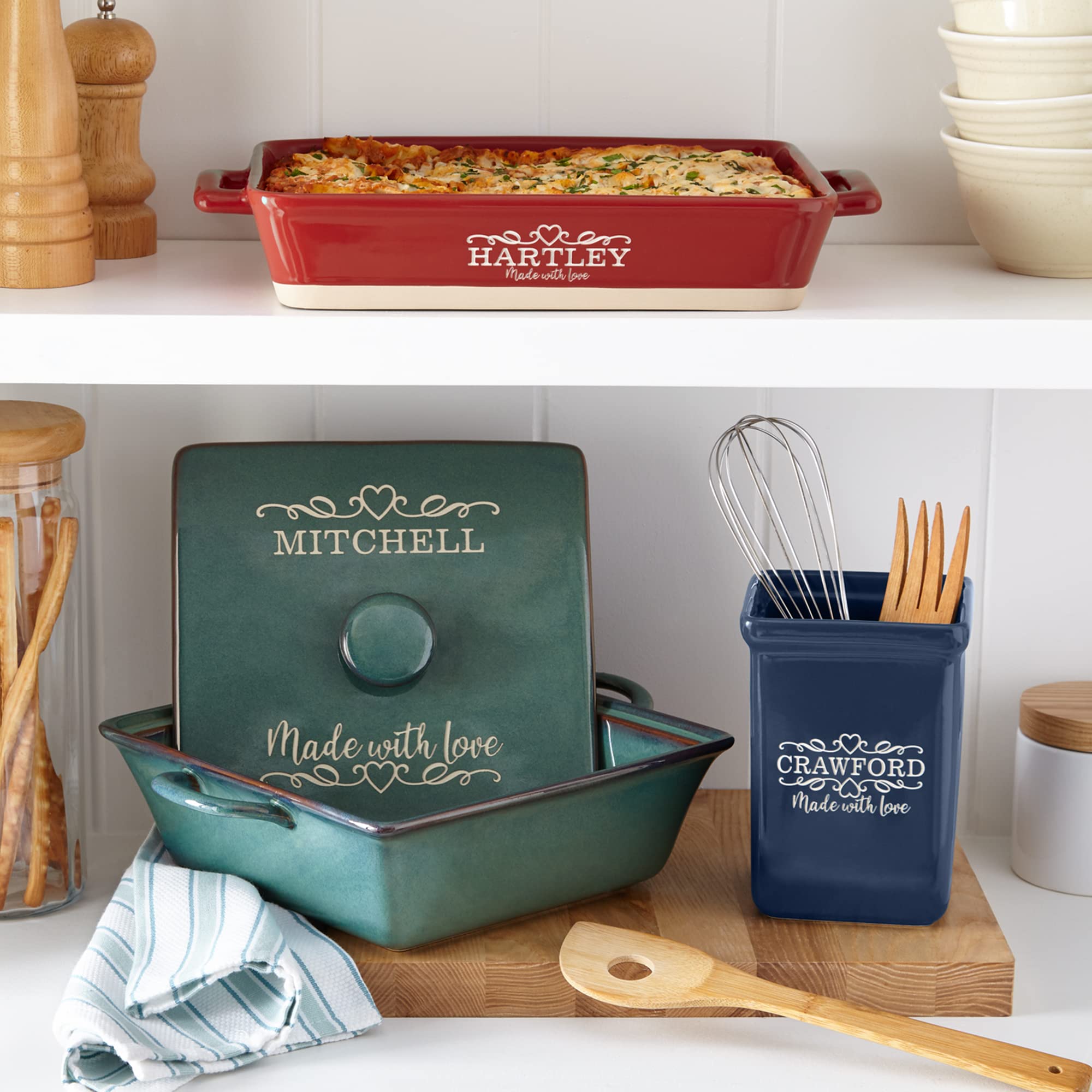 Let's Make Memories Personalized Made With Love Stoneware Lasagna Dish - Mother's Day - Red