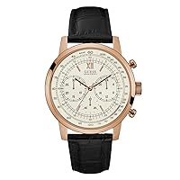 Guess Watches Men's Guess Men's Leather Black-Rose Gold Watch