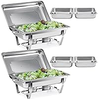 Chafing Dish Buffet Set, 2 Pack 8 qt Chafers for Catering with 2 Full & 4 Half Size Pans Lids Foldable Frames Fuel Holders, Stainless Steel Food Warmers for Parties Buffets Banquets Dinners