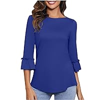 Womens Tops Dressy Casual 3/4 Length Bell Sleeve T Shirts Summer Basic Crew Neck Tunic Blouse Going Out Tops