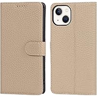 CaseLeather Case for iPhone 13 Pro Max/13 Pro/13/13 Mini, Premium Genuine Cowhide Leather Wallet Folio Case with Kickstand Card Holder Flip Magnetic Case (Color : Beige, Size : 13 Pro Max 6.7
