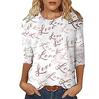 Classic White Shirts for Women Women Casual Round Neck Three Quarter Sleeve Valentines Day Printed T Shirt Cas