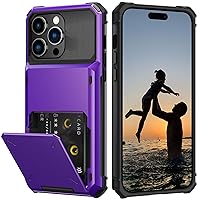 Nvollnoe for iPhone 15 Pro Max Case with Card Holder[Store 5 Cards] Dual Layer Heavy Duty Shockproof Wallet Case with Hidden Card Slot Storage Case for iPhone 15 Pro Max(Purple)