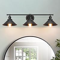 Alynzee Bathroom Vanity Light Fixtures,Farmhouse Wall Sconce Industrial Kitchen Wall Lighting with Matte Black Cone Metal Shade (3 Light)