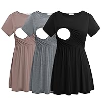 Smallshow Women's Maternity Nursing Tops 3 Pack Short Sleeve Breastfeeding Shirt