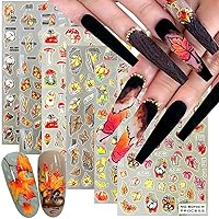 6 Sheets Gold Leaves Fall Nail Stickers 3D Squirrel Nut Butterfly Mushroom Maple Leaf Fall Nail Decals Autumn Nail Art Accessories Women Nail Supplies Thanksgiving Manicure Tips DIY Nail Decoration