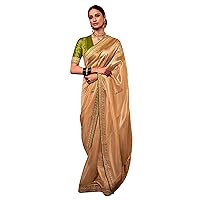 Organza Silk Rose Gold Saroski Sari Blouse Indian Woman Designer Saree FI032