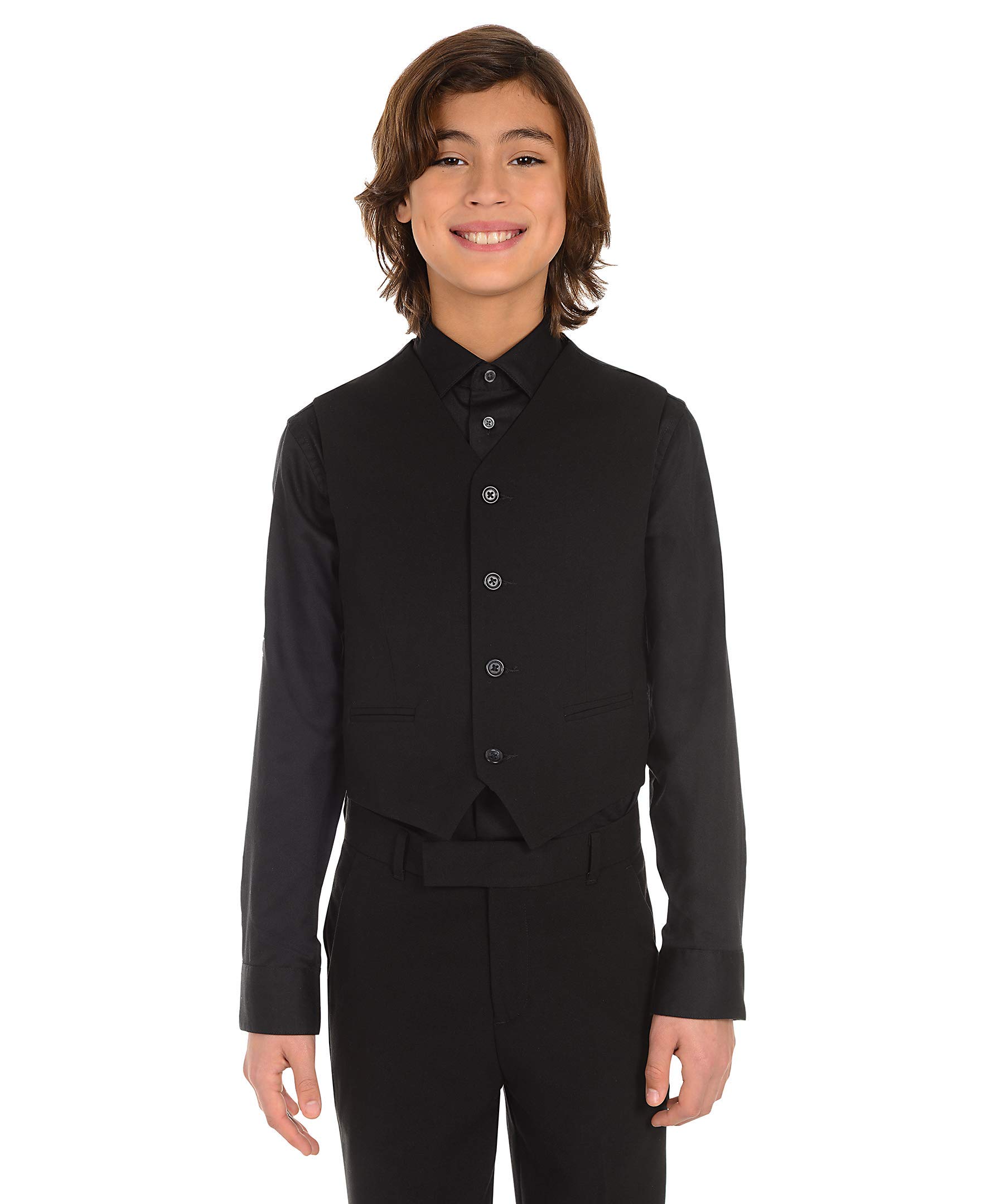 Calvin Klein Boys' Formal Suit Vest, Tailored Fit & Adjustable Back Strap, 4-button Single Breasted Closure & 2 Slit Pockets