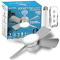 Bell+Howell Socket Fan Cool Light Deluxe Silver – Ceiling Fans with LED Lights and Remote Control, Replacement for Lightbulb - Bedroom, Kitchen, Living Room,1000 Lumens / 5000 Kelvins