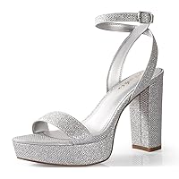 Ankis Platform Heels for Women 4 Inches Chunky Heels Sandals for Women Comfy Open Toe Block Heeled Sandals Nude White Silver Gold Black Ankle Strappy Heels for Women