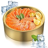 8.5in Gold Stainless Steel Ice Chilled Serving Trays, Appetizer Cold Serving Tray Platter with Ice, Iced Serving Tray for Parties, Cooling Shrimp Cocktail Serving Dish for Food Fruit (Gold)