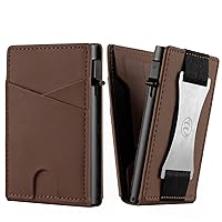 Minimalist Slim Wallet for Men - Mens Wallets Leather with POP UP Card Holder Wallet Fits Front Pocket, RFID Blocking Bifold Men`s Wallets with Metal Money Clip and Gift Box (Dark Brown)