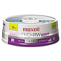 Maxell 634046 DVD+RW Discs, 4.7GB, 4x, Spindle, Silver, 15/Pack