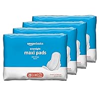 Amazon Basics Thick Maxi Pads with Flexi-Wings for Periods, Overnight Absorbency, Unscented, Size 4, 112 Count (4 Packs of 28) (Previously Solimo)