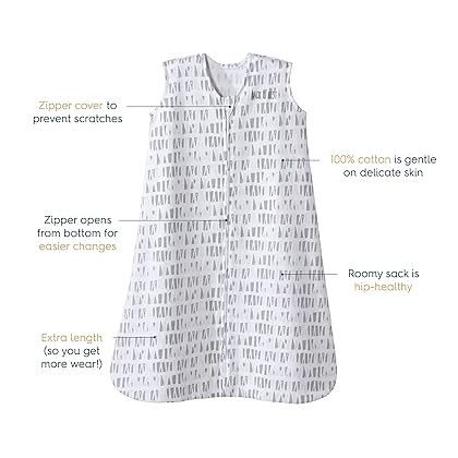 HALO Sleepsack, 100% Cotton Wearable Blanket, Swaddle Transition Sleeping Bag, TOG 0.5, Squares and Triangles, Grey, X-Large