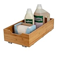 Household Essentials Glidez Bamboo and Steel Pull-Out/Slide-Out Storage Organizer for Under Cabinet Use - 1-Tier Design - Fits Standard Size Cabinet or Shelf, Natural
