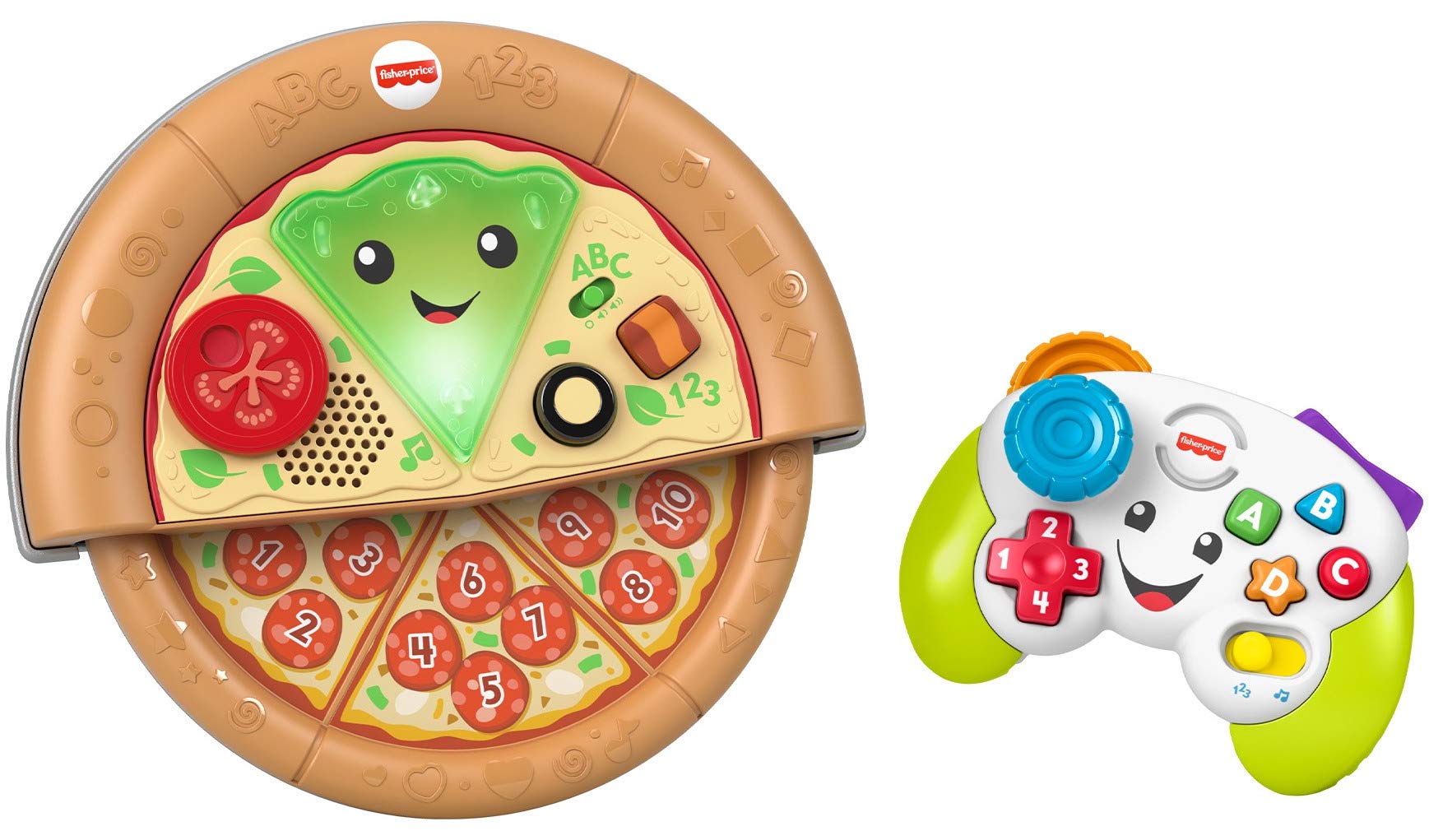 Fisher-Price Laugh & Learn Baby Toys Game and Pizza Party Gift Set with Pretend Video Game Controller and Pizza Electronic Learning Toy