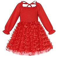 Idgreatim Little Girls Butterfly Tulle Dress Long Sleeve Square Neck Layered Dresses for Casual Party 2-6 Years Old