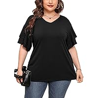 Plus Size Shirts for Women Crewneck Short Sleeve Clothing Tunic Flowy Summer Tops Loose Tees Maternity Clothes M-4X