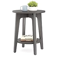VASAGLE Side Table, Small Round End Table with Lower Shelf, Nightstand for Small Spaces, Modern Style, Smoky Gray, ULET283T68, 15.8 x15.8 x 19.7 Inches