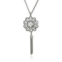 Lucky Brand Silver-Tone Floral Tassel Long Length Pendant Necklace