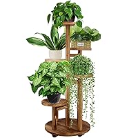 5 Tiered Tall Plant Stand for Indoor, Wood Plant Shelf Corner Display Rack, Multi-tier Planter Pot Holder Flower Stand for Living Room Balcony Garden Patio (Walnut)