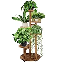 GEEBOBO 5 Tiered Tall Plant Stand for Indoor, Wood Plant Shelf Corner Display Rack, Multi-tier Planter Pot Holder Flower Stand for Living Room Balcony Garden Patio (Walnut)