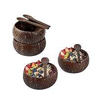 Restaurantware - Coco Casa 21.8 Ounce Coconut Bowls With Spoons, 1 Reusable Coconut Smoothie Bowl Set - 2 Bowls And 2 Spoons, For Warm Or Cold Foods, Coconut Acai Bowl Set, Washable By Hand