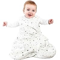 Woolino 4 Season Basic Baby Sleep Bag - Merino Wool and Organic Cotton - Two-Way Zipper Newborn Sleeping Sack - Infant Wearable Blanket - 0-6 Months - Stars