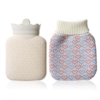 Microwave Heating Face Silicone Mini Hot Water Bottle Bag with Knit Cover, Hot & Cold Therapies - Gift for Birthday, Christmas, Valentine's Day, Gift Exchange Party (Short, White)