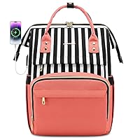 LOVEVOOK Laptop Backpack for Women,17 Inch Professional Womens Travel Backpack Purse Computer Laptop Bag Nurse Teacher Backpack,Waterproof Work Bags Carry on Back Pack with USB Port,Stripe Pink