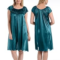 Ezi Satin Nightgowns for Women - Soft & Breathable Knee-Length Night Gowns - Adult Womens Nightgown M - Plus Size