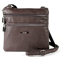 New Womans Leather Style Cross Across Body Shoulder Messenger Bag Zipped (Dark Brown)